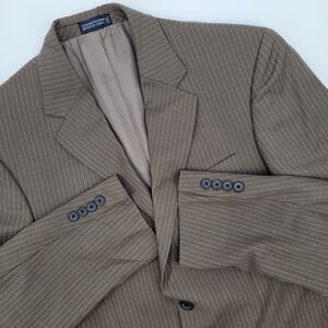 Nautica Mens Brown Pinstripe 100% Wool 2 Button Vented Blazer Jacket 38R